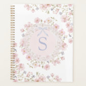 Monogrammed Pink Flowers and Lace Floral Planer (Vorderseite)