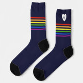 Monogrammed Rainbow Stripe Navy Blue Socken (Linkes Detail)