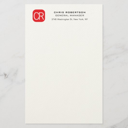 Monogrammed Red White Professional Plain Briefpapier (Vorderseite)