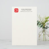 Monogrammed Red White Professional Plain Briefpapier (Stehend Vorderseite)