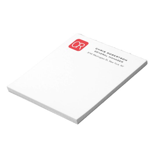 Monogrammed Red White Professional Plain Notizblock (Rotiert)