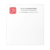 Monogrammed Red White Professional Plain Notizblock (Vorderseite)