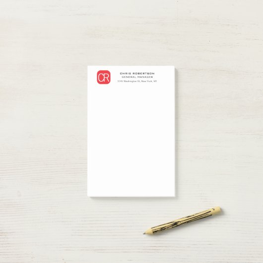 Monogrammed Red White Professional Plain Post-it Klebezettel (Auf Schreibtisch)