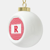 Monogrammed Red/White Stripes Keramik Kugel-Ornament (Rechts)