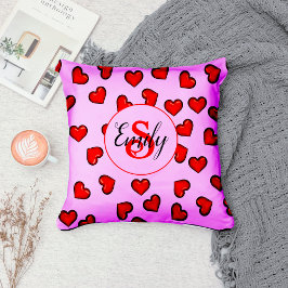 monogrammed stylish Red heart pattern on purple Kissen