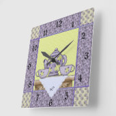 Monogrammed Teapot Quilt Patch Wall Clock Quadratische Wanduhr (Winkel)