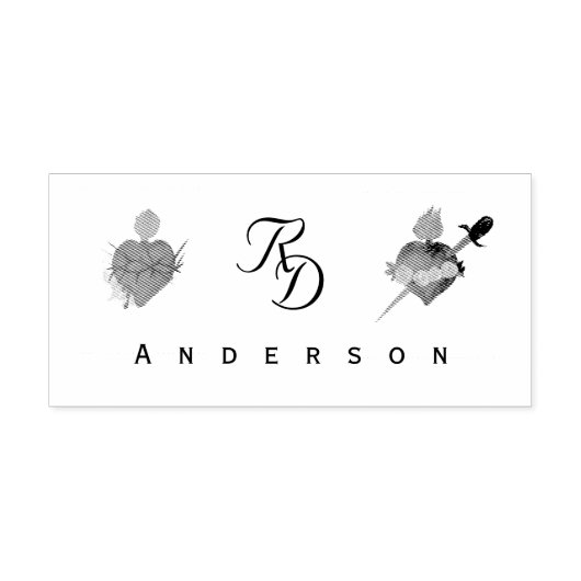 Monogrammed Two Hearts Catholic Wedding Permastempel (Design)