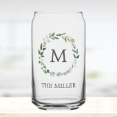 Monogrammed Watercolor Sage Green Leaves Wreath Dosenglas