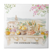 Monogrammed Watercolor Tuscany Mediterranean Italy Fliese (Vorderseite)