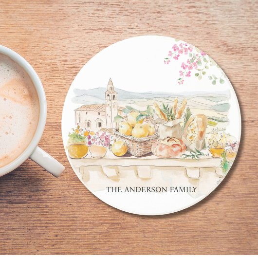 Monogrammed Watercolor Tuscany Mediterranean Italy Getränkeuntersetzer