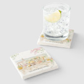 Monogrammed Watercolor Tuscany Mediterranean Italy Steinuntersetzer (Seitenansicht)