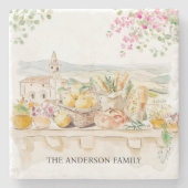 Monogrammed Watercolor Tuscany Mediterranean Italy Steinuntersetzer (Vorderseite)