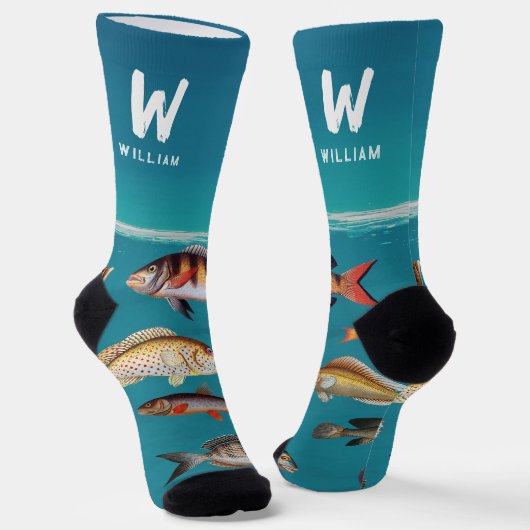 Monogrammfisch unter blauem Ozean Socken (Gewinkelt)