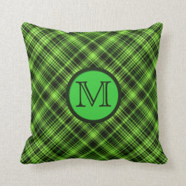 Monogrammgrünes kariertes Throw-Kissen Kissen