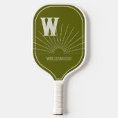 Monogrammiert mit Sunburst & Name Light Olive Pickleball Schläger (Rückseite)