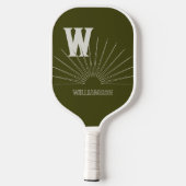 Monogrammiert mit Sunburst & Name Olive green Pickleball Schläger (Rückseite)