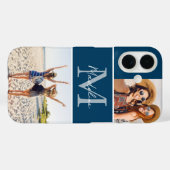 Monogrammierte 2-Foto-Collage Blau Case-Mate iPhone Hülle (Rückseite (Horizontal))