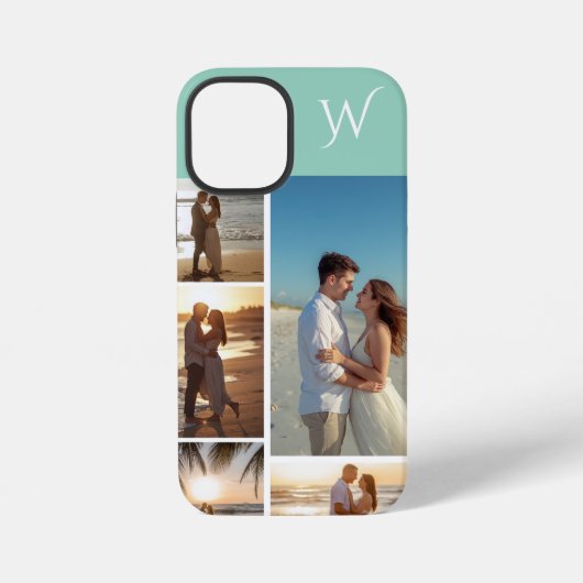Monogrammierte 5-Foto-Collage auf Türkis iPhone Hülle (Rückseite)