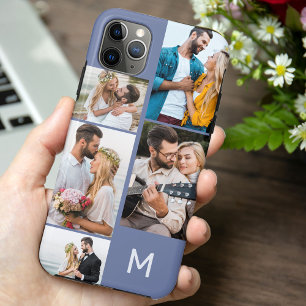 Monogrammierte 5-Foto-Collage Blau Case-Mate iPhone Hülle