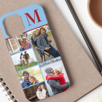 Monogrammierte 6-Foto-Collage Blau Rot