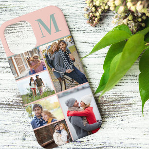 Monogrammierte 6-Foto-Collage Pfirsich Grün Case-Mate iPhone Hülle