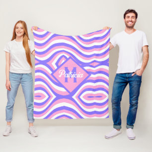 Monogrammierte 70er Jahre Groovy rosa & lila psych Fleecedecke