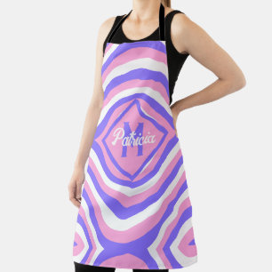 Monogrammierte 70er Jahre Groovy rosa & lila psych Schürze