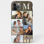 Monogrammierte 7-Foto-Collage auf dunklem Holz Case-Mate iPhone Hülle (Rückseite)