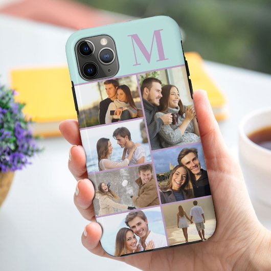 Monogrammierte 7-Foto-Collage Mint Lilac Case-Mate iPhone Hülle