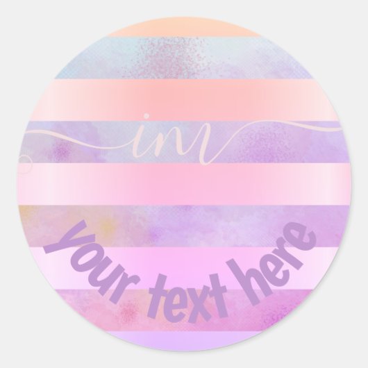 Monogrammierte Abstrakte Regenbogenstreifen in Aqu Runder Aufkleber (Vorderseite)