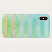 Monogrammierte Abstrakte türkisfarbene Streifen in Case-Mate iPhone Hülle (Rückseite (Horizontal))