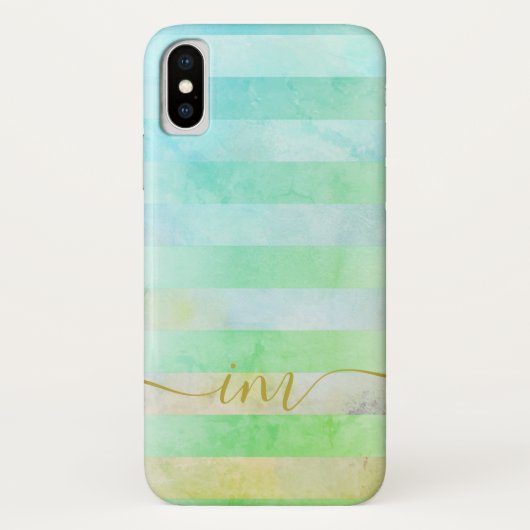 Monogrammierte Abstrakte türkisfarbene Streifen in Case-Mate iPhone Hülle (Rückseite)