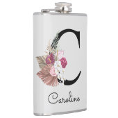 Monogrammierte Anfangsbuchstabe C Pink Boho Mädche Flachmann (Rechts)