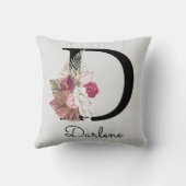 Monogrammierte Anfangsbuchstabe D Rosa Boho Kissen (Rückseite)