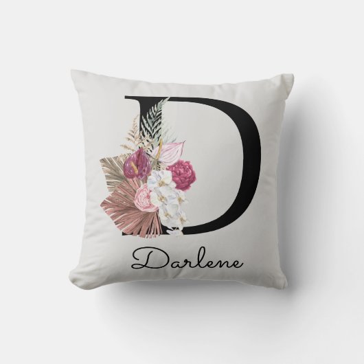 Monogrammierte Anfangsbuchstabe D Rosa Boho Kissen (Vorderseite)