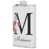 Monogrammierte Anfangsbuchstabe M Pink Boho Floral Flachmann (Links)