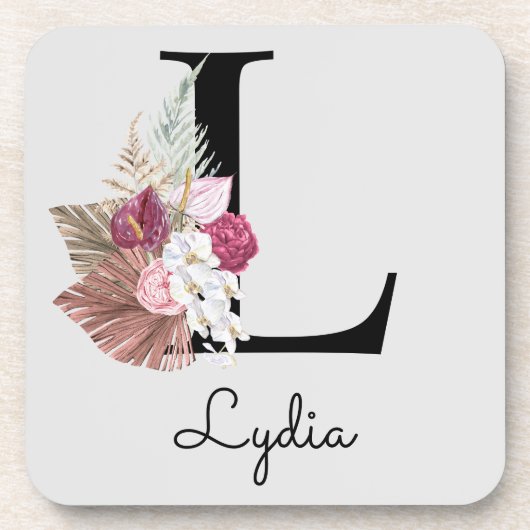 Monogrammierte Anfangsbuchstabe M Pink Boho Floral Getränkeuntersetzer (Vorderseite)