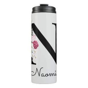 Monogrammierte Anfangsbuchstabe N Pink Boho Floral Thermosbecher
