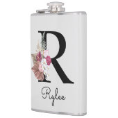Monogrammierte Anfangsbuchstabe R Pink Boho Mädche Flachmann (Links)