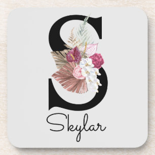 Monogrammierte Anfangsbuchstabe S Pink Boho Floral Getränkeuntersetzer