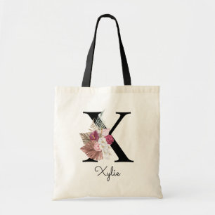 Monogrammierte Anfangsbuchstabe S Rosa Boho Floral Tragetasche