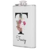 Monogrammierte Anfangsbuchstabe T Pink Boho Mädche Flachmann (Links)