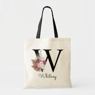 Monogrammierte Anfangsbuchstabe W Rosa Boho Mädche Tragetasche