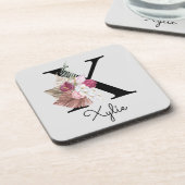 Monogrammierte Anfangsbuchstabe X Pink Boho Floral Getränkeuntersetzer (Linke Seite)