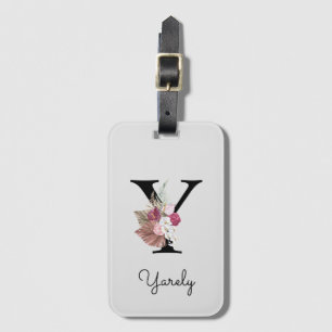 Monogrammierte Anfangsbuchstabe Y Pink Boho Floral Gepäckanhänger