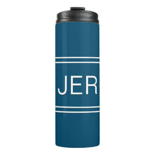 Monogrammierte Anfangsbuchstaben Blaue Reise-Trink Thermosbecher