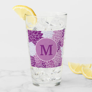 Monogrammierte Anfangsbuchstaben Lila Blumen Vinta Glas