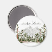 Monogrammierte Aquarell-Berg- und Waldlandschaft Magnet (Vorderseite/Rückseite)