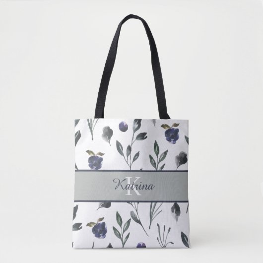 Monogrammierte Aquarell-Blumentasche Tasche (Vorderseite)