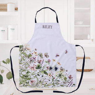 Monogrammierte Aquarell-Lila Wildblumen Schürze